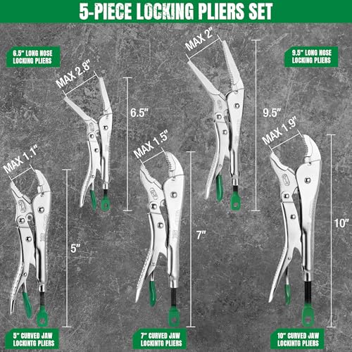 SK 5-Piece Locking Pliers Set, Long Nose & Curved Jaw Vice Grips | Vise Grip Pliers, Premium CR-V Steel, Ergonomic Anti-slip Handle, Ideal for Welding or Assembly, with Rolling Pouch - size: 5-Piece