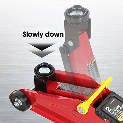 Big RED Hydraulic Trolley Service Lift Jack/Portable Floor Jack with Special Slow Release and Blow Mold Carrying Storage Case : 2 Ton (4,000 lb) Capacity, Red,T82012GS - size: 2 Ton (4,000 lb) slow release with case, style: Steel