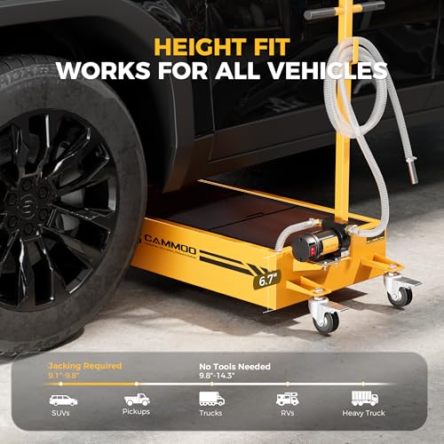 CAMMOO 20 Gal Electric Oil Drain Pan with Pump, Yellow | 110V 200W High-Flow Pump,9.8 FT Hose,Folding Handle,2 Locking Swivel Casters & 2 Directional Wheels - color: Yellow