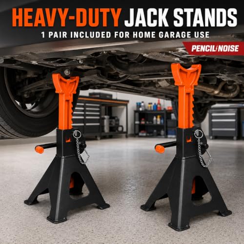 3 Ton Jack Stands with Double Locking and Large Foot Base,Heavy Duty Car Jack Stand for SUV, Car, UTV/ATV Garage Lifting Tool Emergency, 1 Pair (Black Orange) - color: Black Orange