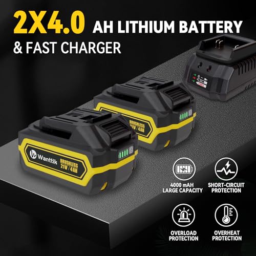 Cordless Impact Wrench 1/2 inch Impact Gun with Charger & 5 Sockets, Brushless Motor, 1000Ft-lbs, 21V, 2x4.0Ah Battery, Variable Speeds for Car/Pickup Truck/Mower/Industrial Tasks - style: 1000 Ft-lbs / 2 xBattery