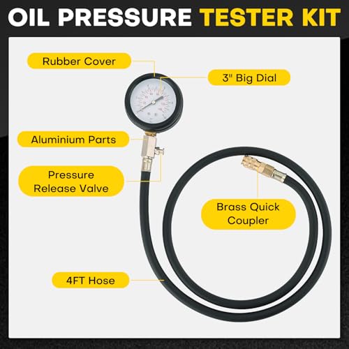 Oil Pressure Tester Kit | 0-140 PSI Engine Cylinder Oil Pressure Diagnostic Tester Tool Set with Hose Adapters for Cars ATVs Trucks Use