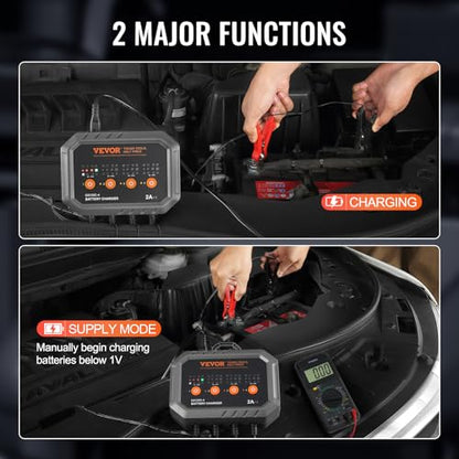 VEVOR Smart Battery Charger, 2A x 4, LiFePO4 Lead-Acid (AGM/Gel/SLA) Car Battery Charger, Fully-Automatic Charger Maintainer Desulfator for Boat Motorcycle Lawn Mower Golf Cart Marine Deep Cycle - size: 2A*4