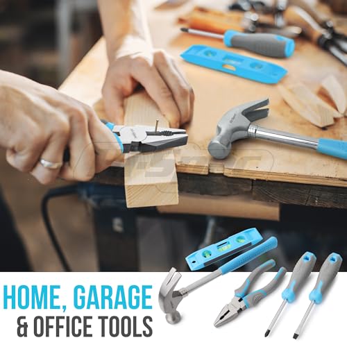 Hi-Spec Household Starter Tool Set with Carry Toolbox for Dorms, Blue | 38pc, socket and wrench coverage, roadside fixes, organized box, garage maintenance help, bike and vehicle tasks, quick setup - color: Blue