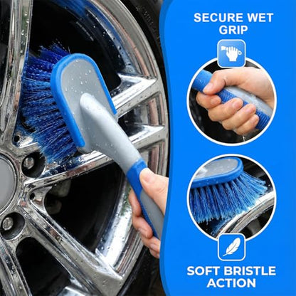 Craedli Wheel and Tire Brush for Car Detailing, Scratch-Free Tire Rim Cleaner Car Short Handle Scrub Brush, Ergonomic Auto Wash Cleaning Supplies for Truck SUV Motorcycle(1PC) - size: 1PC