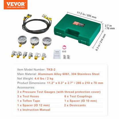 Hydraulic Pressure Test Kit, 250/400/600bar, 3 Gauges 6 Test Couplings 3 Test Hoses, Excavator Hydraulic Test Gauge Set with Portable Carrying Case for Excavator Tractors Construction Machinery | Excavator Hydraulic Test Gauge Set with Portable Carrying C