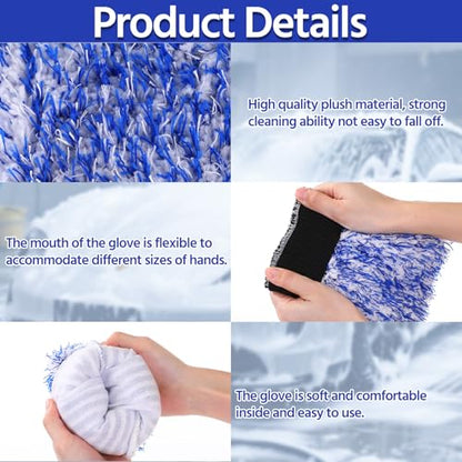 4 Pack Microfiber Car Wash Mitts Set 10x7 Inch Soft Suede Lining Car Wash Gloves, Highly Absorbent Scratch-free Cleaning Cloths for Auto Detailing, Safe with All Soaps, Bucket (Blue & Black) - color: Blue & Black