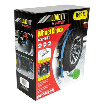 Erickson Wheel Chock Tie-Down Kit, 2 in x 6.5 ft, Single Slotted E-Fitting, Fits 10 in-30 in Tires, 1500 lb Ratchet Straps - Secures ATV, UTV, SxS, Mower & More - style: 2in x 6.5ft - Single Slotted E-fitting