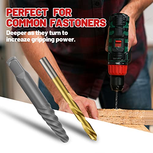 14 Pieces Screw Extractor Set Left Hand Drill Bits Set | Removing Stripped Screws and Broken Bolts 35# Cr-Mo & 6542 HSS Steel Cobalt Easy Out Broken Bolt Extractor Kit
