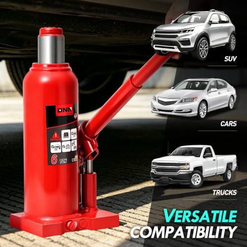 DNA Motoring 6 Tons / 12000 lbs Lifting Automotive Welded Hydraulic Bottle Jack for Car SUV Pickup Truck, Auto Repair, with Manual Handle & Carrying Storage Case, Red - color: red, style: 6 ton