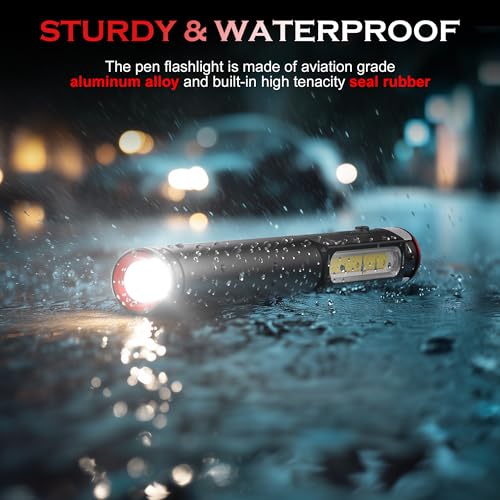 Rechargeable Pen Light, 800 Lumens LED Pen Flashlights 6 Modes COB Magnetic Flashlight with Clip Bright Pocket Flashlights Work Light Portable Waterproof Durable Penlight for Work Emergency - size: 5.39in