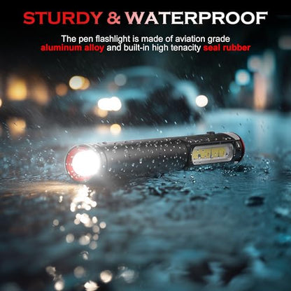 Rechargeable Pen Light, 800 Lumens LED Pen Flashlights 6 Modes COB Magnetic Flashlight with Clip Bright Pocket Flashlights Work Light Portable Waterproof Durable Penlight for Work Emergency - size: 5.39in