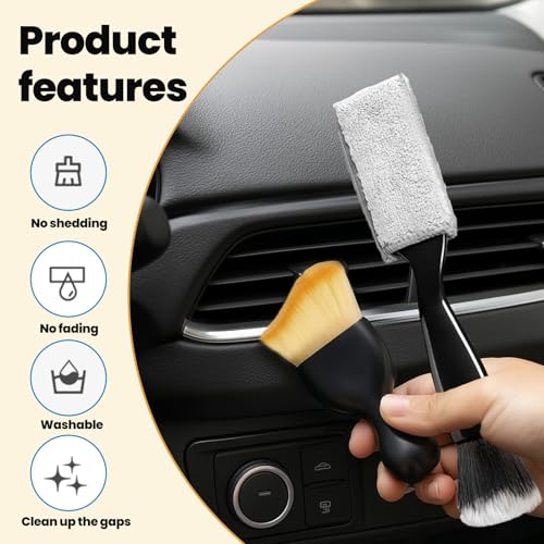 2PCS Car Interior Cleaning Brushes Set, 2-in-1 Dual-Head Vent Detail Brush with Curved Wave Design, Soft Bristles for Car & Makeup