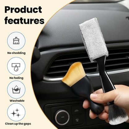 2PCS Car Interior Cleaning Brushes Set, 2-in-1 Dual-Head Vent Detail Brush with Curved Wave Design, Soft Bristles for Car & Makeup