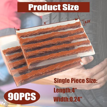 90pcs Brown Tire Repair Plugs,4" x0.26'' Automotive Tire Repair Strings,Tire Plugs Heavy Duty Tools for Tubeless Tires Car, ATV,Bike - size: 90PCS
