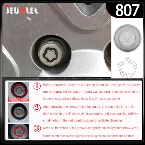 807 Wheel Locking Nut Key for Jeep Renegade Wrangler Cherokee Dodge Journey 2016-2020, 29mm Lock Bolt Inner Dia Anti-Theft Lug Nut Removal Tool - size: 807