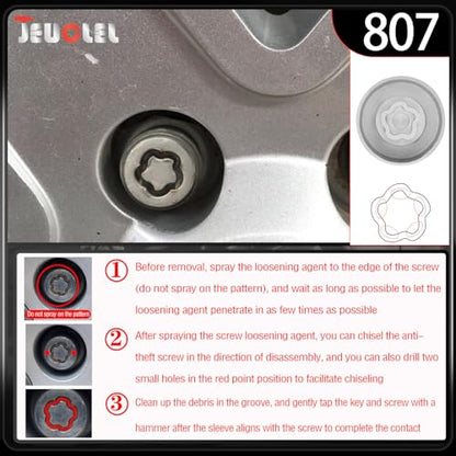 807 Wheel Locking Nut Key for Jeep Renegade Wrangler Cherokee Dodge Journey 2016-2020, 29mm Lock Bolt Inner Dia Anti-Theft Lug Nut Removal Tool - size: 807
