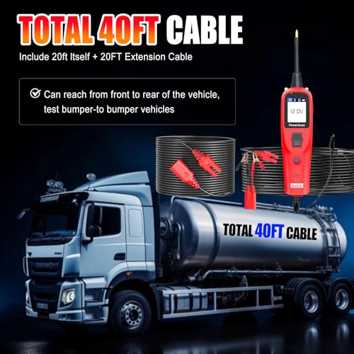 Autel PowerScan PS100 Automotive Relay Tester Circuit Probe Tool 12V 24V Car System Diagnostic Scan Tool with 20ft Extension Cable Read AC DC Resistance Short/Open Circuit Test