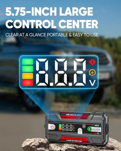 LOKITHOR J400 Jump Starter - 12V 2000A Lithium Battery Jump Pack, Portable Jump Box, Car Starter, Jumper Cables - for Up to 8.0L Gas & 6.0L Diesel Engines | ConnectMax Tech - Smart Digital Display - color: Red