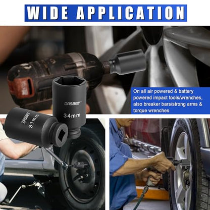 DASBET 1/2" Drive Deep Impact Socket Set | 9PCS 6 Point Metric 29-38mm Drive Spindle Axle Hub Nut Socket Set with Size Markings and Storage Case