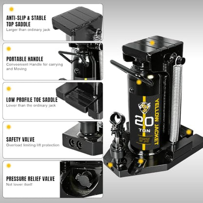 YELLOW JACKET Toe Jack, 20T/10T Low Profile Hydraulic Jack, Heavy Duty Claw Jack - size: 20 Ton Black