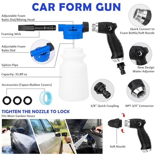 Car Wash Detailing Kit Cleaning Kits with Foam Gun Sprayer, Car Wash Brush and Large Wash Mitt Duster for Car Interior and Exterior Cleaning (Blue) - color: Blue