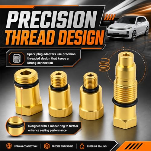 4PCS Automotive Compression Adapters,Anti-Rust Cylinder Compression Tester Adapter with O-Rings,Universal Spark Plug Testers Adaper for Gas Engine,Motorcycle,Snowmobiles