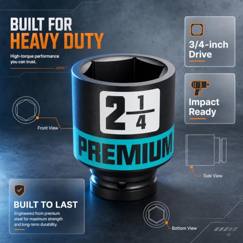 3/4” Drive Impact Socket Set, 2-1/16”-2-1/2” Axle Nut Sockets, 8pcs Shallow Jumbo Sockets, SAE, 6 Point, Cr-V, Repair Tools for Installing and Removing Stubborn Spindle Nuts and Bolts - size: 3/4"SAE