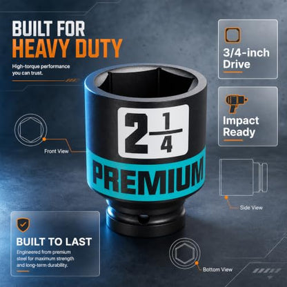 3/4” Drive Impact Socket Set, 2-1/16”-2-1/2” Axle Nut Sockets, 8pcs Shallow Jumbo Sockets, SAE, 6 Point, Cr-V, Repair Tools for Installing and Removing Stubborn Spindle Nuts and Bolts - size: 3/4"SAE