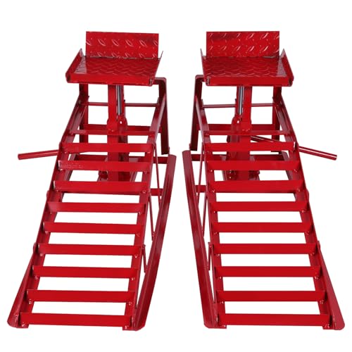 2Pcs Metal Hydraulic Auto Repair Ramps, 5 Ton Capacity Vehicle Service Ramps for Cars, Trucks & Routine Tire Replacement