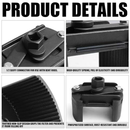 BESULEN Oil Filter Wrench Removal Tool Adjustable Use for 2.36 inch to 3.15 inch, Durable Cap Spanner Tool Set, Pliers with 2 Non-Slip Jaws, Car Accessory