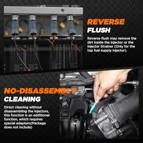 Fuel Injector Cleaner Tester Machine，4-Cylinder Ultrasonic Heating Cleaning | 4 Test Functions, 9 Test Modes, 2000ml Cleaning Tank, 110V Fuel System Injection Cleaning Kit for 12V Gas Car & Motorcycle