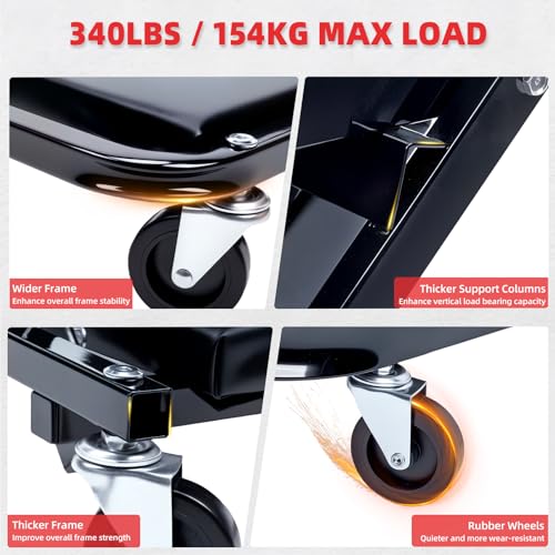 Mechanic Creeper 36 inches 3-in-1 Mode Z Seat 340lbs Capacity, Foldable Garage Adjustable Rolling Folding with 6pcs Wheels Roller, Lay Down Sit Lean Back, Under Car Auto Repair, Black, Man Gift - color: Black