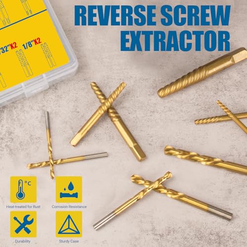 14PCS Easy Out Screw Extractor Set and Left-Hand Drill Bit Set, Stripped Screw Extractor Set for Removing Damaged Screws, Broken Bolts, Studs - size: 14 Pieces