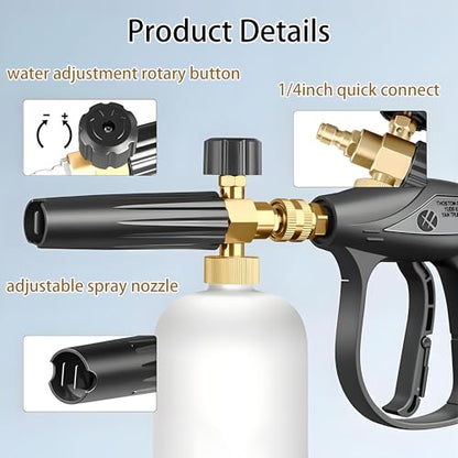 Selkie Foam Cannon with Pressure Washer Gun and Dual Connector, 3-in-1 Car Foam Cannon Kits with 1/4 Inch Quick Connector, 7 Pressure Washer Nozzle Tips, Dual-Connector Accessory