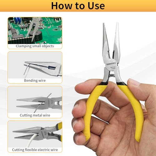 BOOSDEN 5 Inch Small Needle Nose Pliers Set of 5, Precision Long Nose Pliers with Side Cutter & Spring, Mini Fine Tip Jewelry Making Pliers for Electronics, Craft, DIY, Beading, Model Building - size: 5''-5 pack