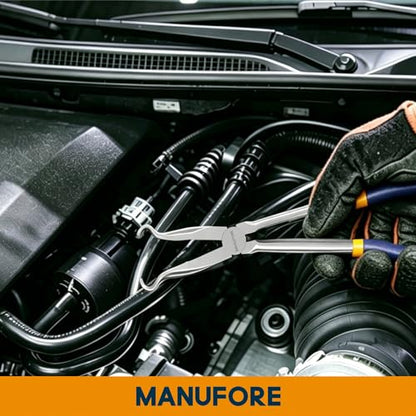MANUFORE 3PCS 11-Inch Long Reach Hose Gripper Removal Pliers Set | 3-Piece Set, 3/8", 1/2", 3/4" Serrated Ring Jaw, Comfort Grip for Better Control, High Carbon Steel, for Various Hose