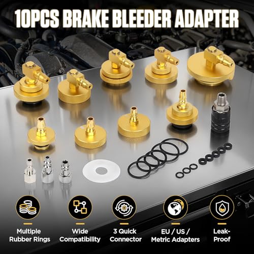Mrcartool 10 Pcs Car Brake Bleeder Adapter Set for F118/F109 Master Cylinder Adapter with 9Pcs Brake Bleeder and 1pc Quick Coupling, Brake System Bleeding Tool Set for Ford Mazda Honda - size: 10pcs Adapters