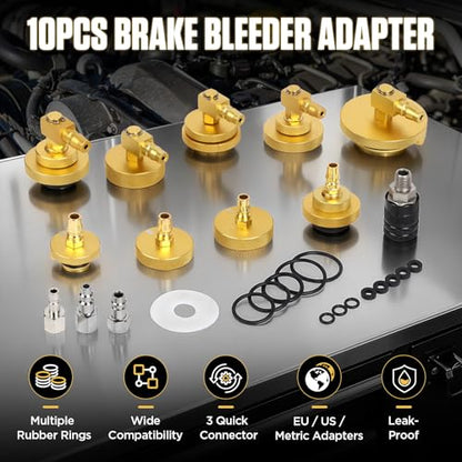 Mrcartool 10 Pcs Car Brake Bleeder Adapter Set for F118/F109 Master Cylinder Adapter with 9Pcs Brake Bleeder and 1pc Quick Coupling, Brake System Bleeding Tool Set for Ford Mazda Honda - size: 10pcs Adapters