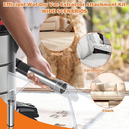 Shop Vac Extractor Attachment Kit with 2-1/2", 1-7/8" & 1-1/4" Adapters, Universal Wet Dry Vacuum Attachment for Carpet Cleaning, Upholstery, Auto Detailing & Spot Cleaning (Small+ Large) - size: Small + Large