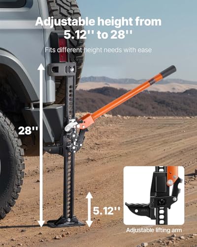 VEVOR Farm Jack, 33" Utility High Lift Farm Jack, 3.18 Ton (7,000 lbs) Capacity Ratcheting Off Road Utility Jacks, Heavy-Duty Lift Jacks with 5.12"-28" Lifting Range for Tractor, Truck, SUV - size: 33 inch