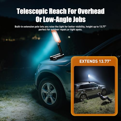 Rechargeable LED Work Light with Magnetic Base and Hanging Hook, 1200LM | Bright Work Lighting / Magnetic Base / Hanging Hook / Adjustable Output / Power-Bank Function / Foldable Body / IPX6 Rating - color: Orange
