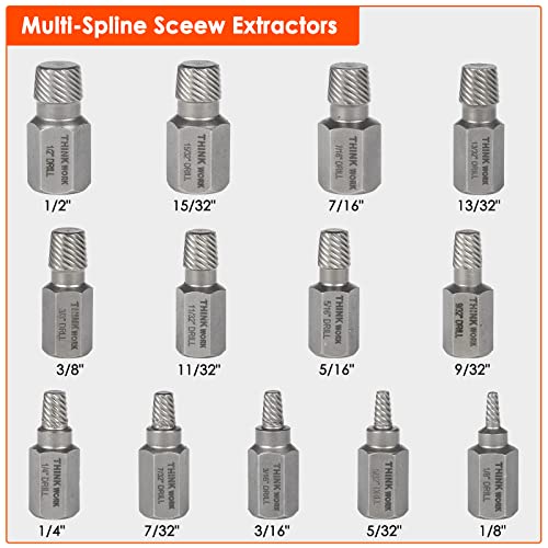 THINKWORK Broken Bolt Extractor Kit, 54 Pieces Easy Out Screw Extractor Set, Lug Nut Removal Tool with Left Hand Drill Bit Set for Removing Damaged, Frozen, Rusted, Rounded-Off Bolts, Nuts & Screws | for Damaged, Rusted, Rounded-Off, Stripped Fasteners, 6