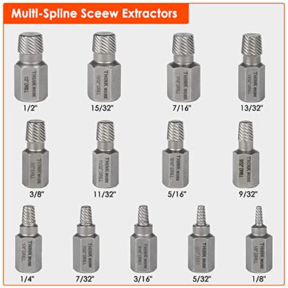 THINKWORK Broken Bolt Extractor Kit, 54 Pieces Easy Out Screw Extractor Set, Lug Nut Removal Tool with Left Hand Drill Bit Set for Removing Damaged, Frozen, Rusted, Rounded-Off Bolts, Nuts & Screws | for Damaged, Rusted, Rounded-Off, Stripped Fasteners, 6