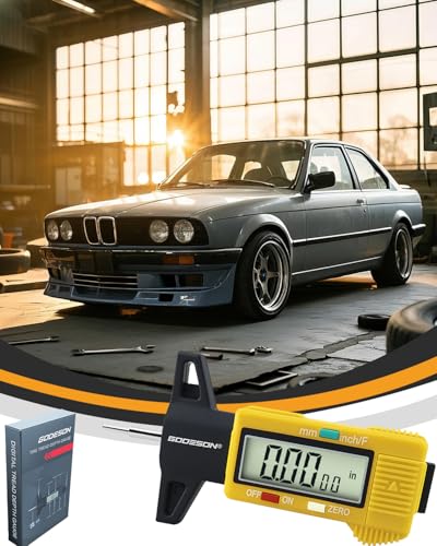 GODESON Yellow Digital Tire Tread Depth Gauge - 3 Modes (32NDS/Decimal Inch/mm), Accuray Zeroable Tread Gauge - Large LCD Display, Professional Tire Depth Measuring Tool for Cars, Motorcycles & Vans - color: Yellow