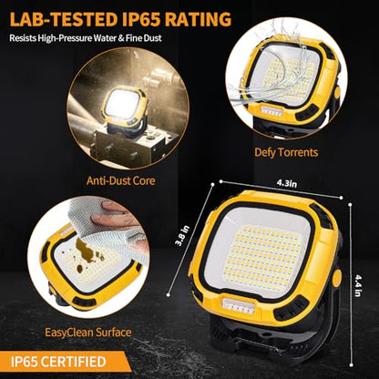 tekstap 6000mAh Magnetic Work Light Rechargeable with 4000 Lumen IP65 Waterproof, 30H Runtime, 4 Brightness & 4 Color Modes with Red SOS, Strong Magnet Base for Car Repair, Camping, Emergency 1PC