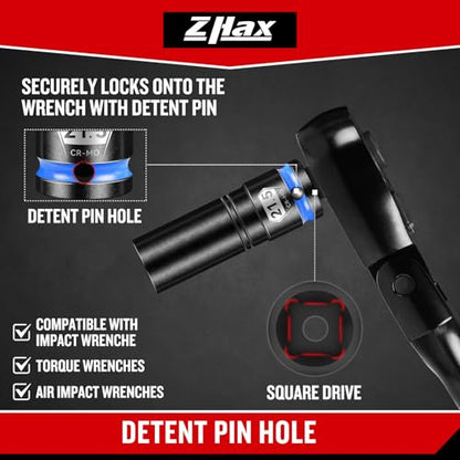 1/2" Drive Thin Wall Lug Nut Socket Set, 4 PCS Half Size Metric Impact Wheel Socket,17.5mm, 19.5mm, 21.5mm, and 22.5mm, Cr-Mo Steel For Damaged, Swollen and Stuck Lug Nuts