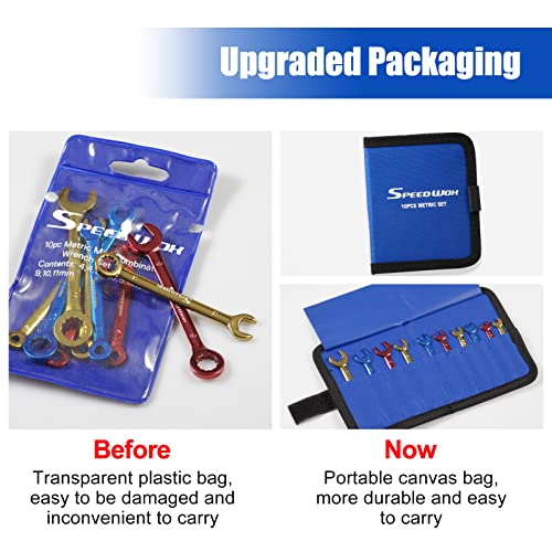 SPEEDWOX 10 Pcs Color Plated Open and Box End Mini Wrenches Color Coated Midget Wrench Set Mini Combination Wrench Set Metric with Portable Pouch and Large Ring（4-11mm） - style: Metric