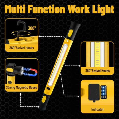 Under Hood Work Light, 3000lm Rechargeable Magnetic LED Light Bar with 360° Rotation & Hooks for Car Repairing, Garage, Mechanic, Camping & Emergency