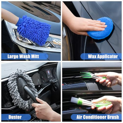 23Pcs Car Detailing Kit Wash Cleaning Kits with Pump Foam Sprayer Wash Brush Large Wash Mitt Towels Complete Interior Exterior Car Detailing Supply Set Blue - size: 23Pcs